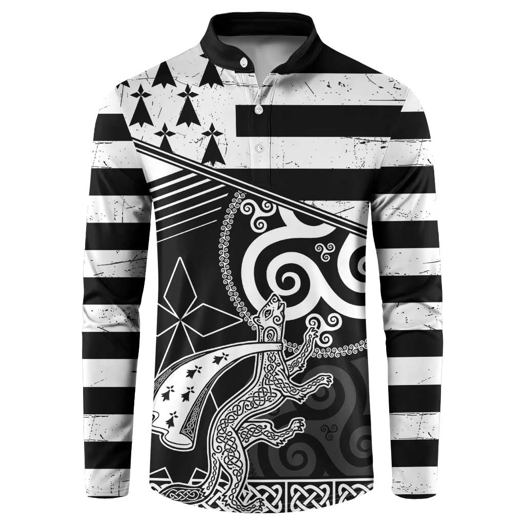 Brittany Ermine Celtic Button Sweatshirt Black Celtic Triskels - Wonder Print Shop