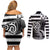 Brittany Ermine Celtic Couples Matching Off Shoulder Short Dress and Long Sleeve Button Shirt Black Celtic Triskels - Wonder Print Shop
