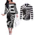 Brittany Ermine Celtic Couples Matching Off The Shoulder Long Sleeve Dress and Long Sleeve Button Shirt Black Celtic Triskels - Wonder Print Shop