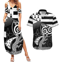 Brittany Ermine Celtic Couples Matching Summer Maxi Dress and Hawaiian Shirt Black Celtic Triskels - Wonder Print Shop