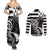 Brittany Ermine Celtic Couples Matching Summer Maxi Dress and Long Sleeve Button Shirt Black Celtic Triskels - Wonder Print Shop