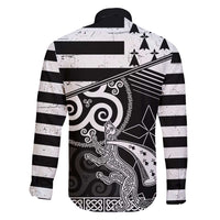 Brittany Ermine Celtic Family Matching Long Sleeve Bodycon Dress and Hawaiian Shirt Black Celtic Triskels - Wonder Print Shop