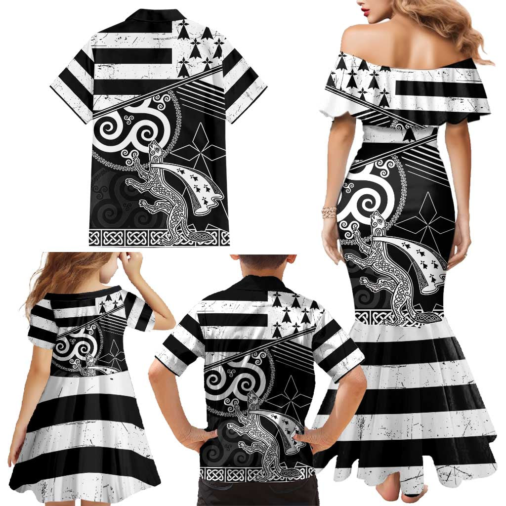 Brittany Ermine Celtic Family Matching Mermaid Dress and Hawaiian Shirt Black Celtic Triskels - Wonder Print Shop