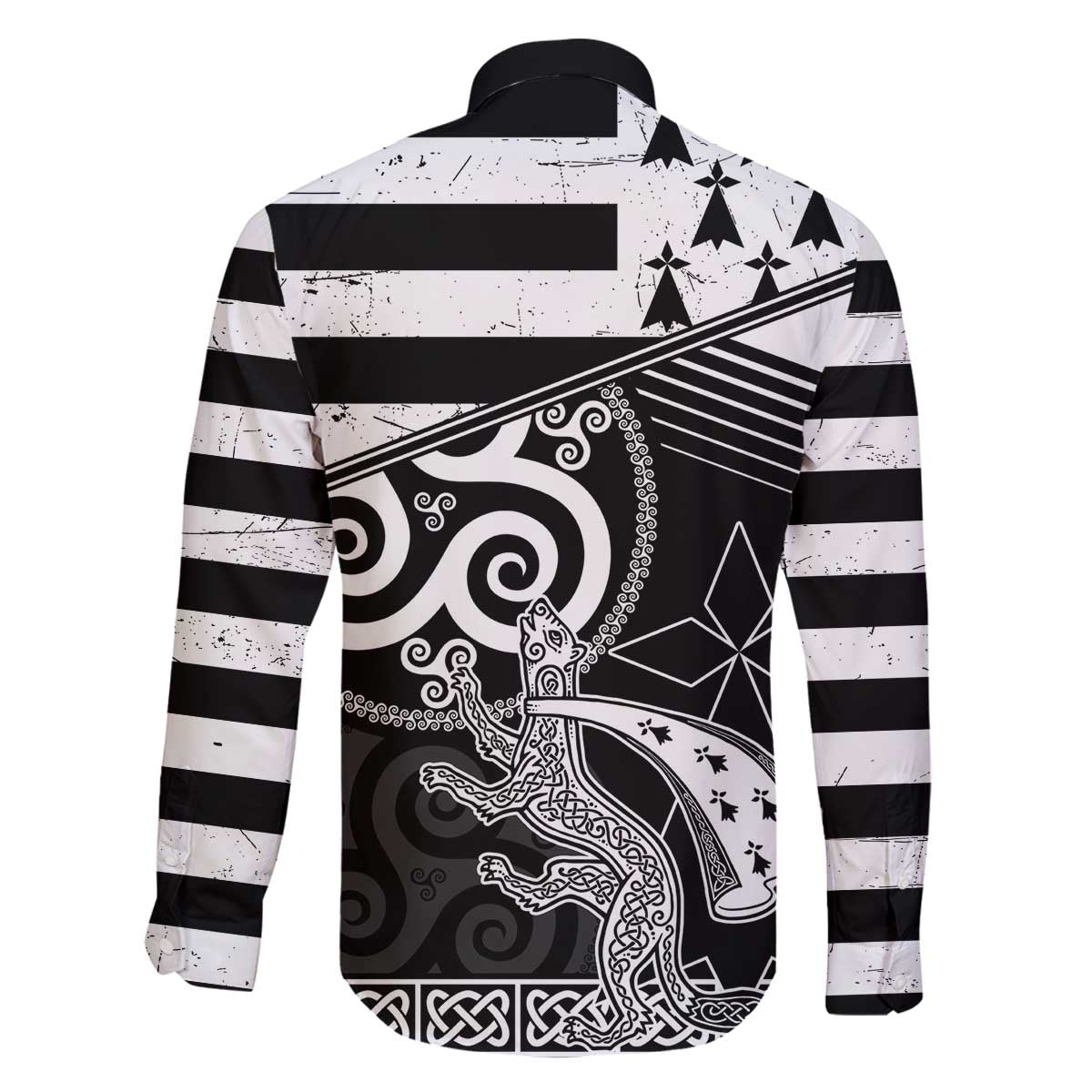 Brittany Ermine Celtic Family Matching Off The Shoulder Long Sleeve Dress and Hawaiian Shirt Black Celtic Triskels - Wonder Print Shop