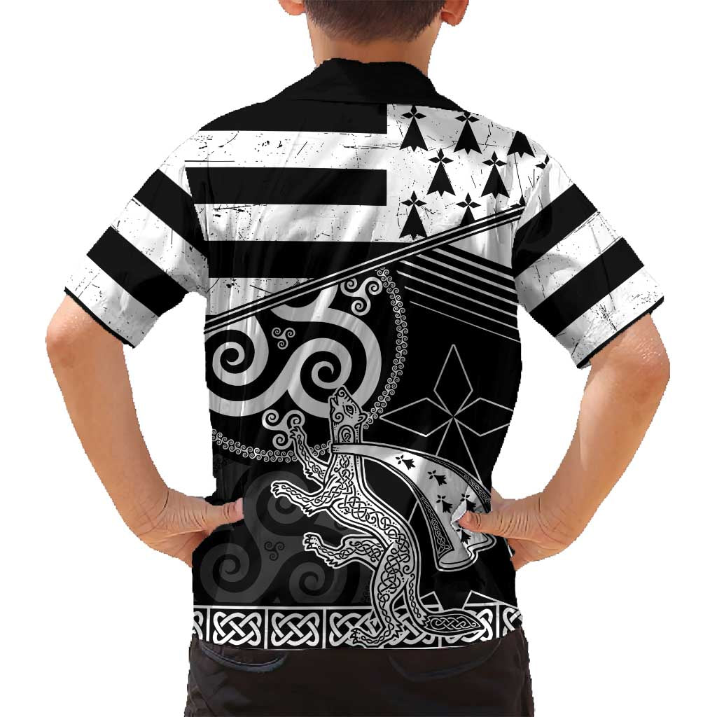 Brittany Ermine Celtic Family Matching Off Shoulder Maxi Dress and Hawaiian Shirt Black Celtic Triskels - Wonder Print Shop