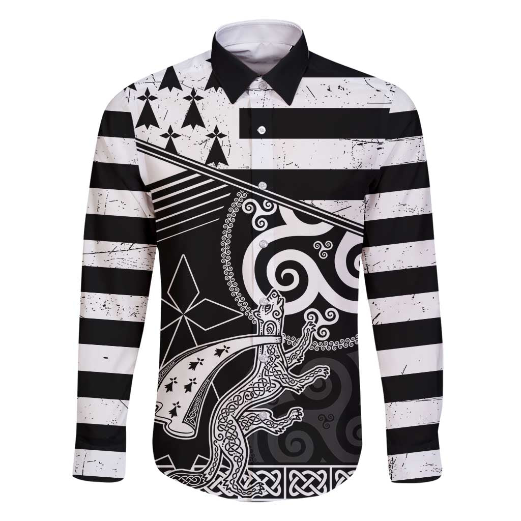 Brittany Ermine Celtic Family Matching Off Shoulder Maxi Dress and Hawaiian Shirt Black Celtic Triskels - Wonder Print Shop