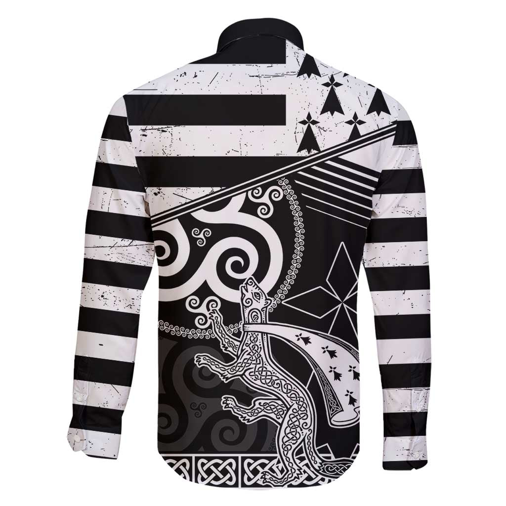 Brittany Ermine Celtic Family Matching Off Shoulder Maxi Dress and Hawaiian Shirt Black Celtic Triskels - Wonder Print Shop