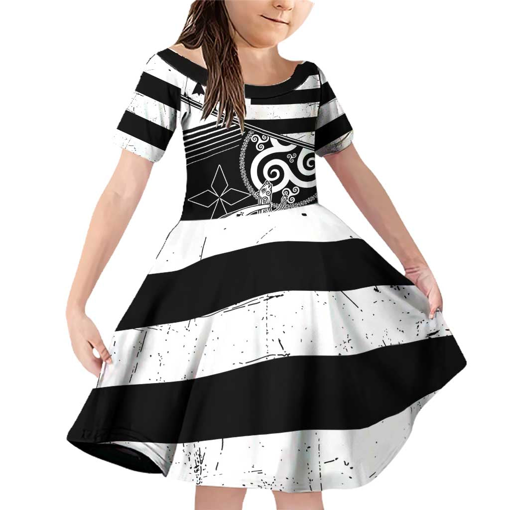 Brittany Ermine Celtic Family Matching Off Shoulder Short Dress and Hawaiian Shirt Black Celtic Triskels - Wonder Print Shop