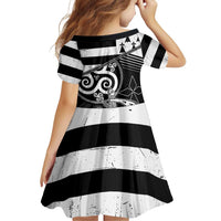 Brittany Ermine Celtic Family Matching Off Shoulder Short Dress and Hawaiian Shirt Black Celtic Triskels - Wonder Print Shop