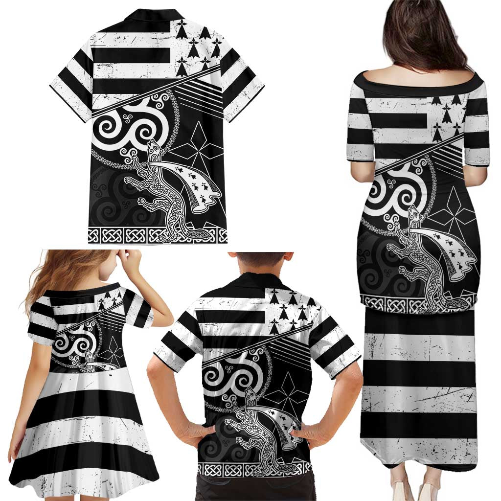 Brittany Ermine Celtic Family Matching Puletasi and Hawaiian Shirt Black Celtic Triskels - Wonder Print Shop