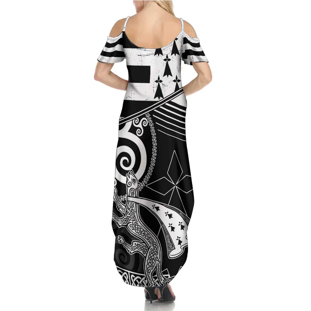 Brittany Ermine Celtic Family Matching Summer Maxi Dress and Hawaiian Shirt Black Celtic Triskels - Wonder Print Shop