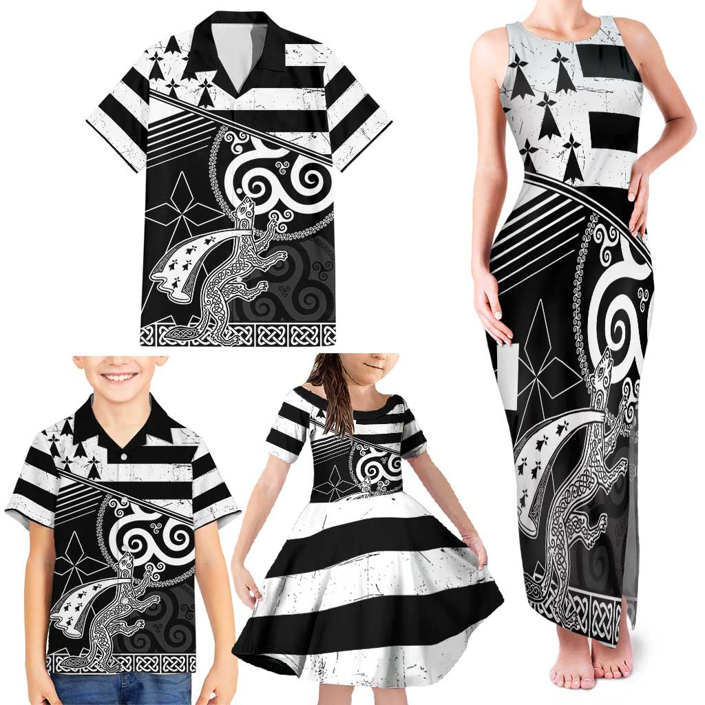 Brittany Ermine Celtic Family Matching Tank Maxi Dress and Hawaiian Shirt Black Celtic Triskels - Wonder Print Shop