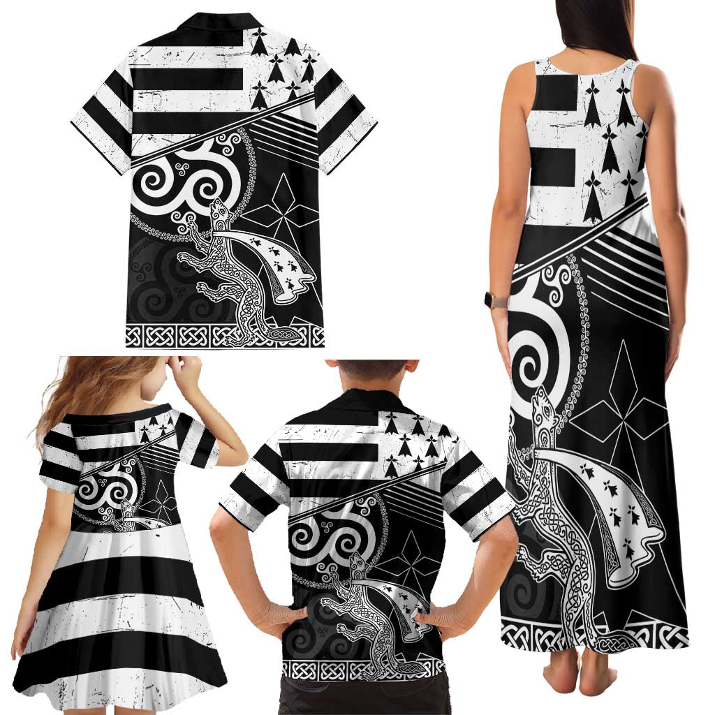 Brittany Ermine Celtic Family Matching Tank Maxi Dress and Hawaiian Shirt Black Celtic Triskels - Wonder Print Shop