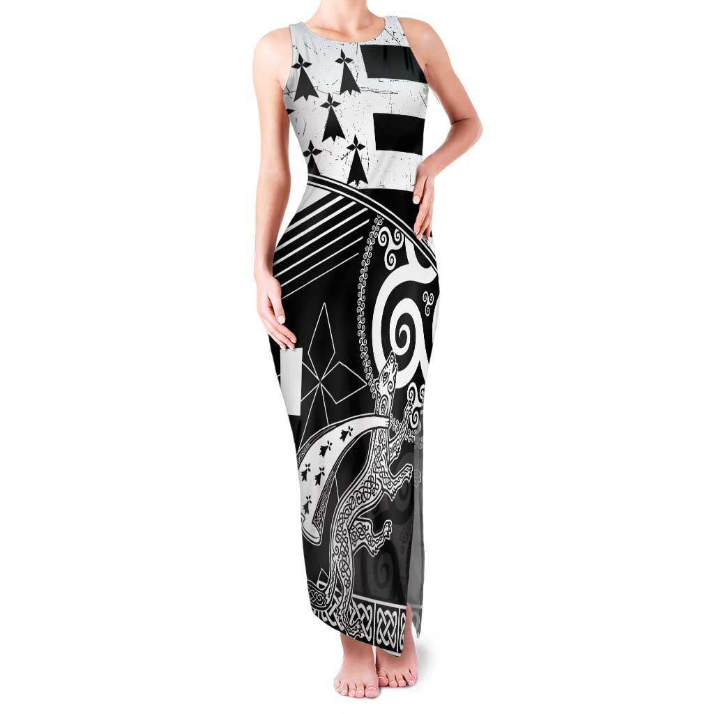 Brittany Ermine Celtic Family Matching Tank Maxi Dress and Hawaiian Shirt Black Celtic Triskels - Wonder Print Shop