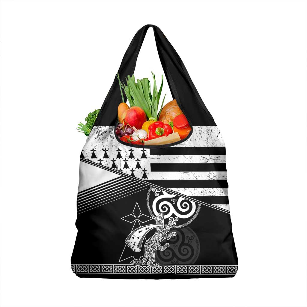 Brittany Ermine Celtic Grocery Bag Black Celtic Triskels - Wonder Print Shop