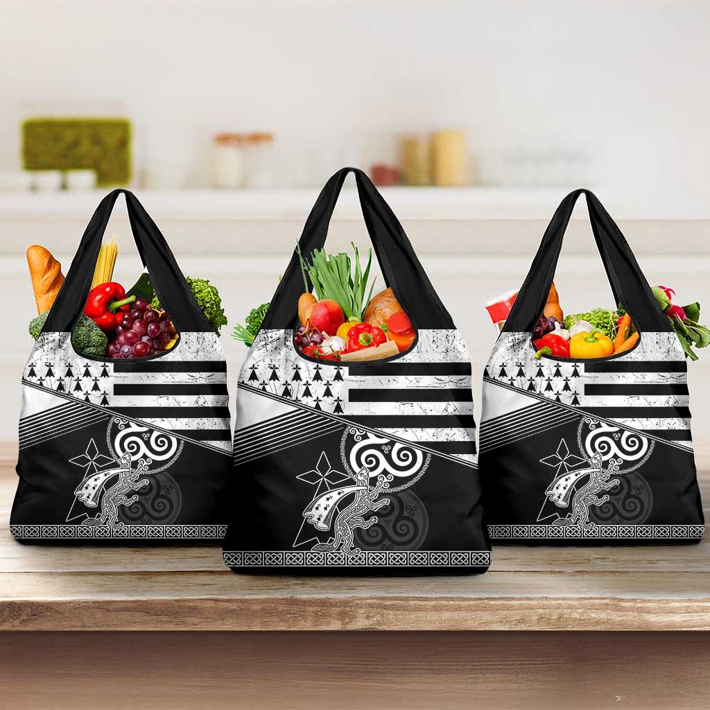 Brittany Ermine Celtic Grocery Bag Black Celtic Triskels - Wonder Print Shop