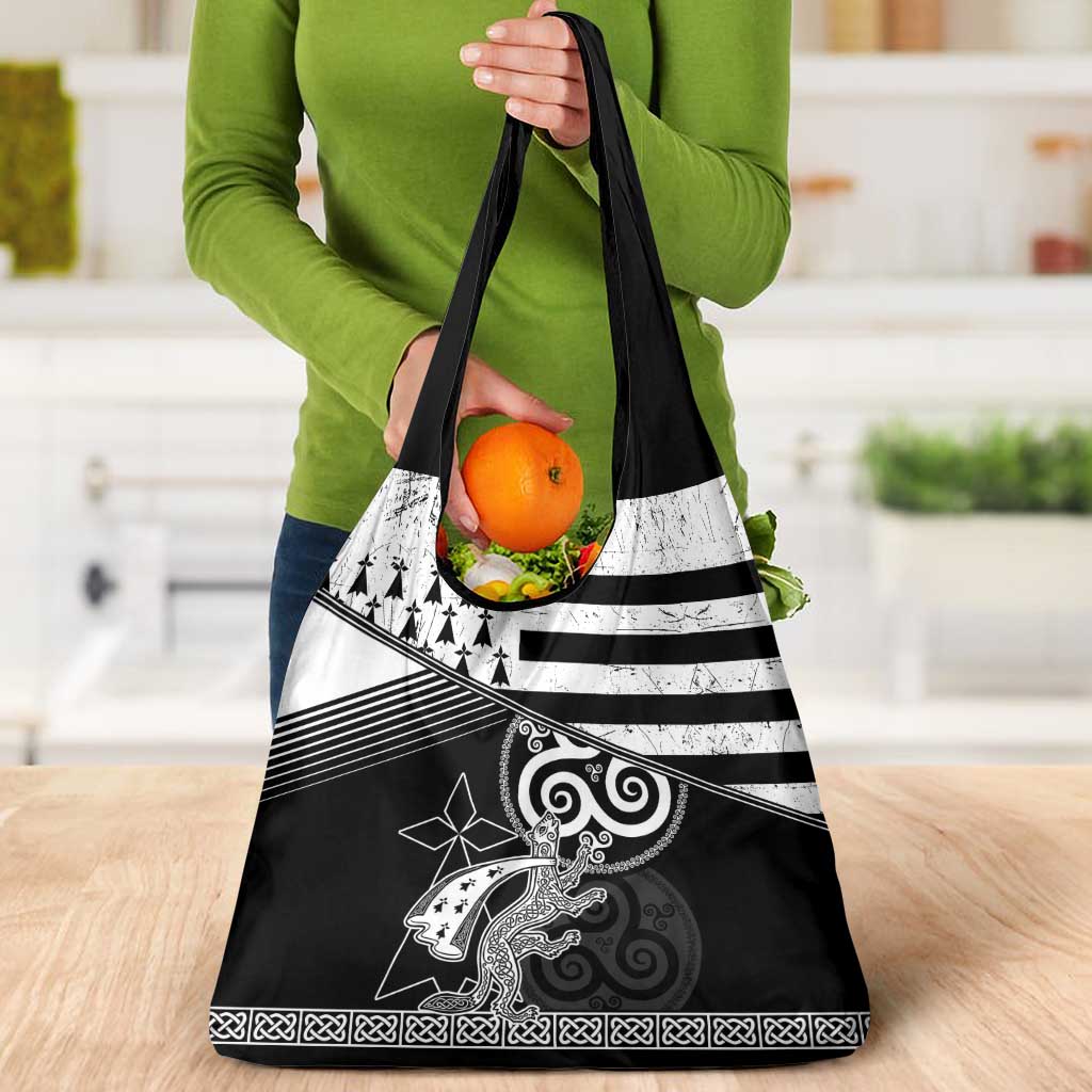 Brittany Ermine Celtic Grocery Bag Black Celtic Triskels - Wonder Print Shop