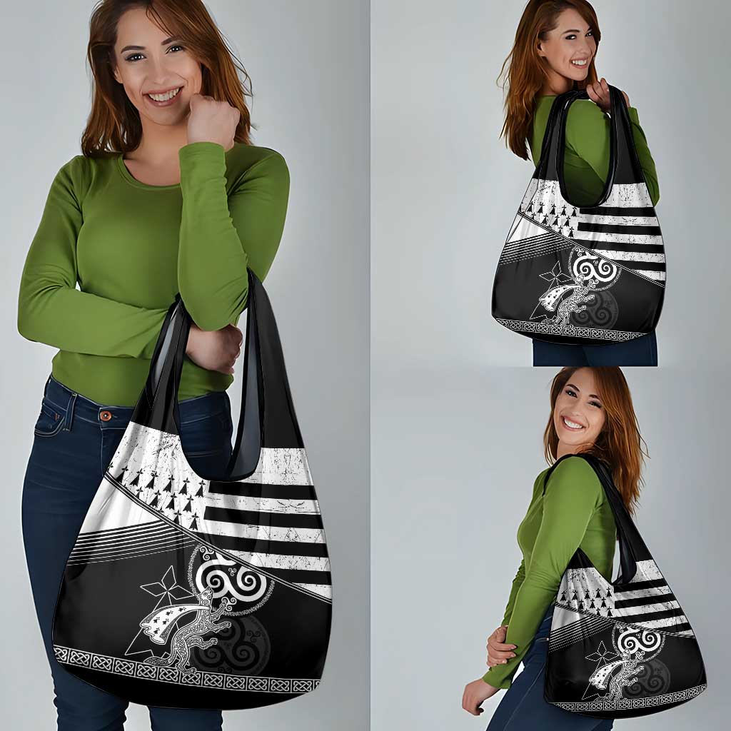 Brittany Ermine Celtic Grocery Bag Black Celtic Triskels - Wonder Print Shop