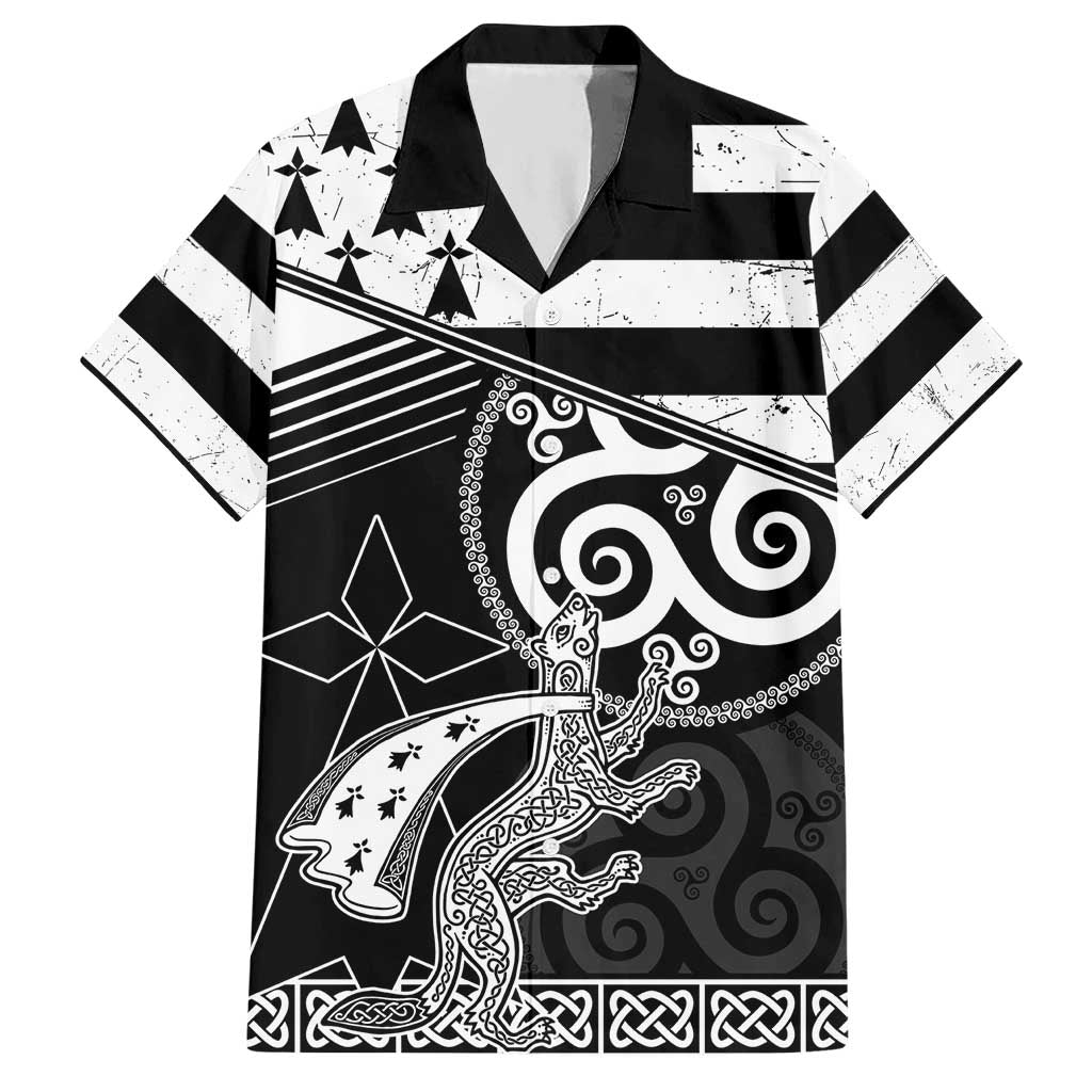 Brittany Ermine Celtic Hawaiian Shirt Black Celtic Triskels - Wonder Print Shop