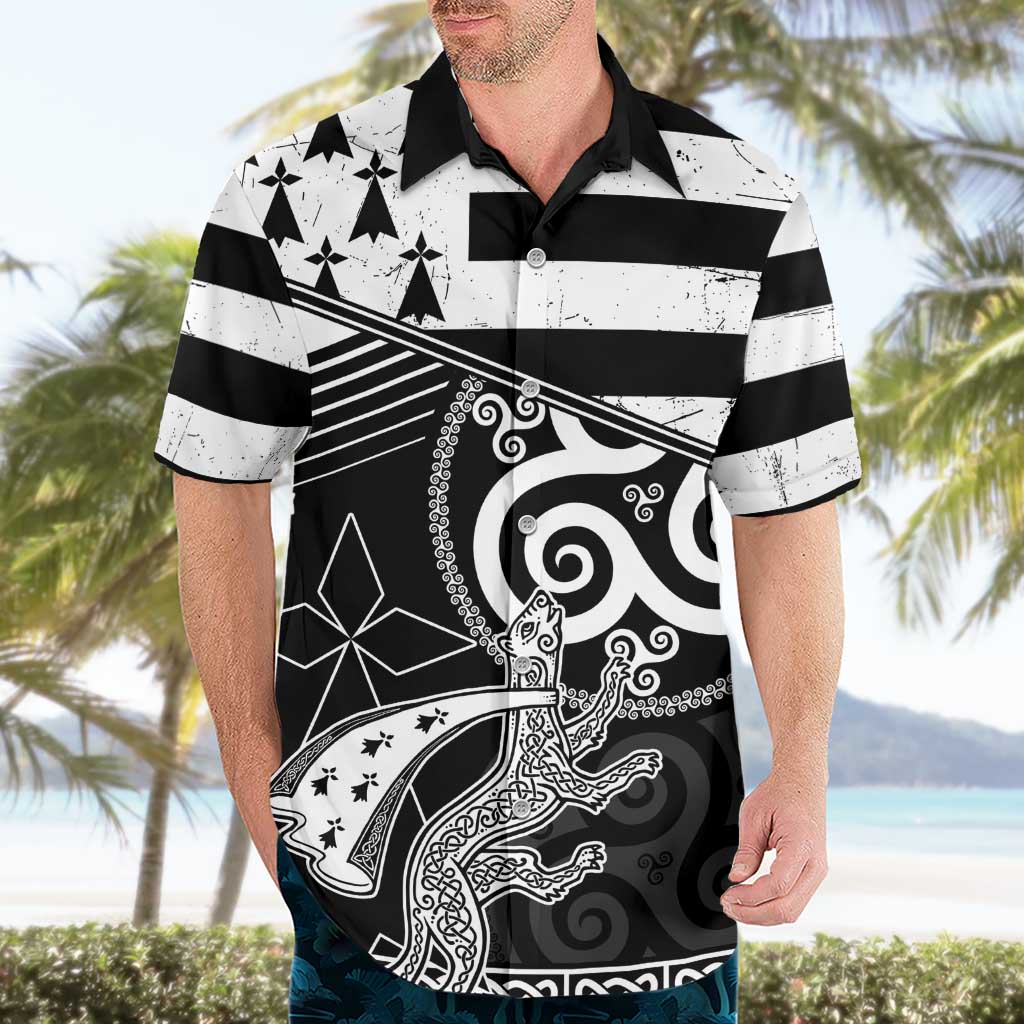 Brittany Ermine Celtic Hawaiian Shirt Black Celtic Triskels - Wonder Print Shop