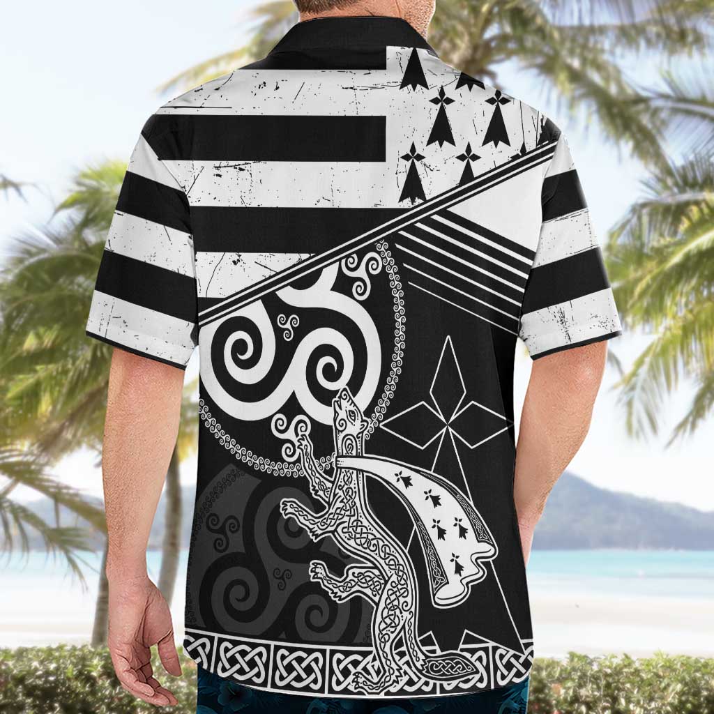 Brittany Ermine Celtic Hawaiian Shirt Black Celtic Triskels - Wonder Print Shop