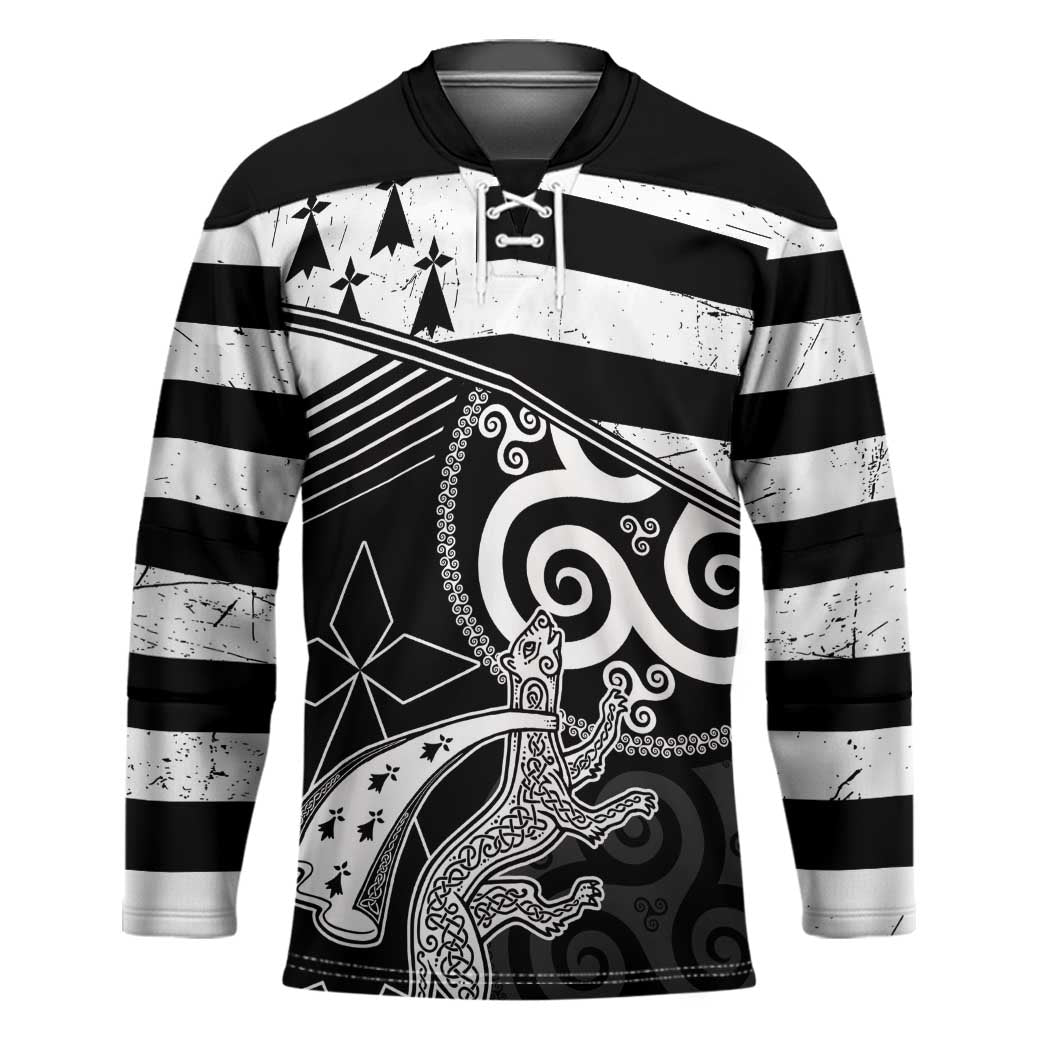 Brittany Ermine Celtic Hockey Jersey Black Celtic Triskels - Wonder Print Shop