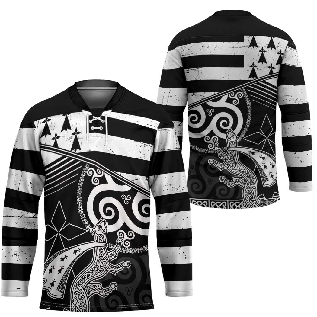 Brittany Ermine Celtic Hockey Jersey Black Celtic Triskels - Wonder Print Shop