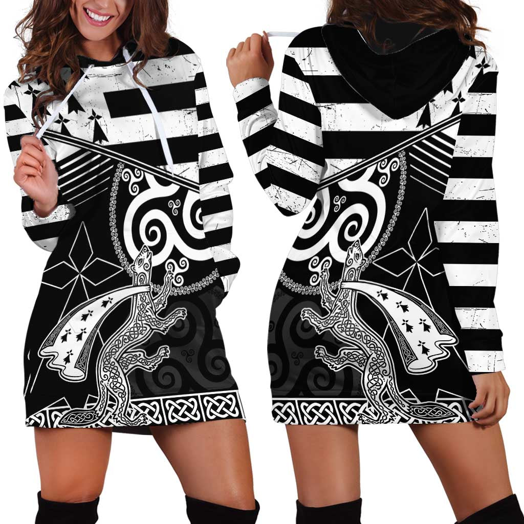 Brittany Ermine Celtic Hoodie Dress Black Celtic Triskels - Wonder Print Shop