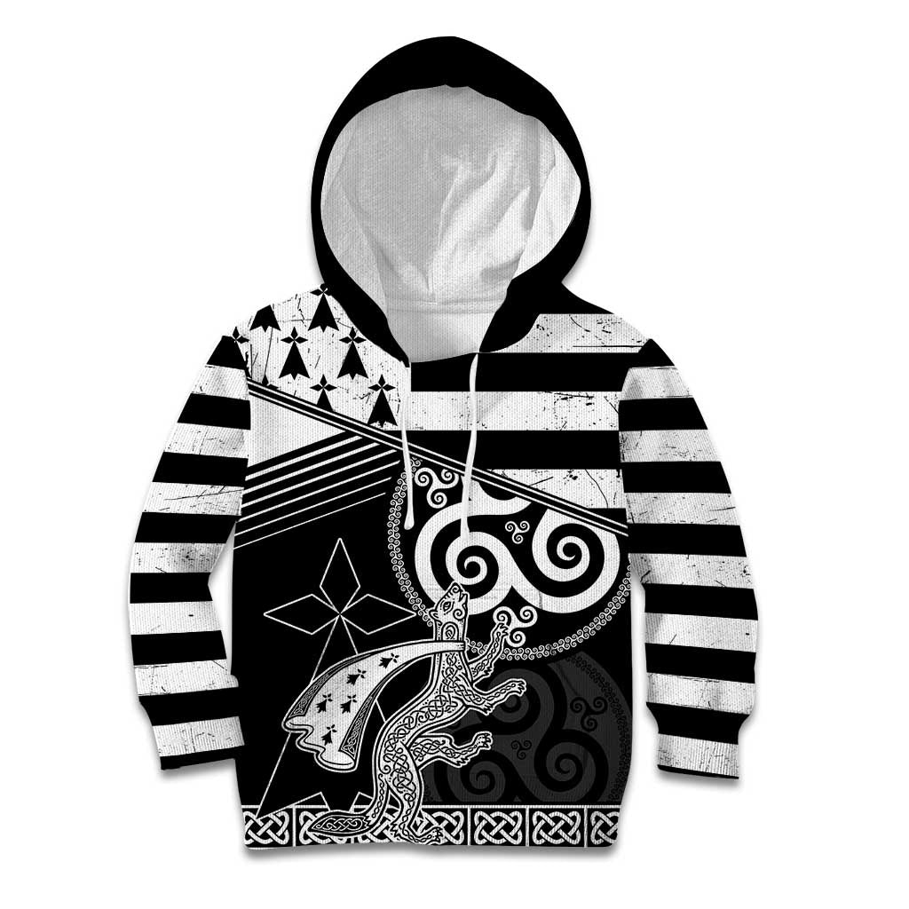Brittany Ermine Celtic Kid Hoodie Black Celtic Triskels - Wonder Print Shop