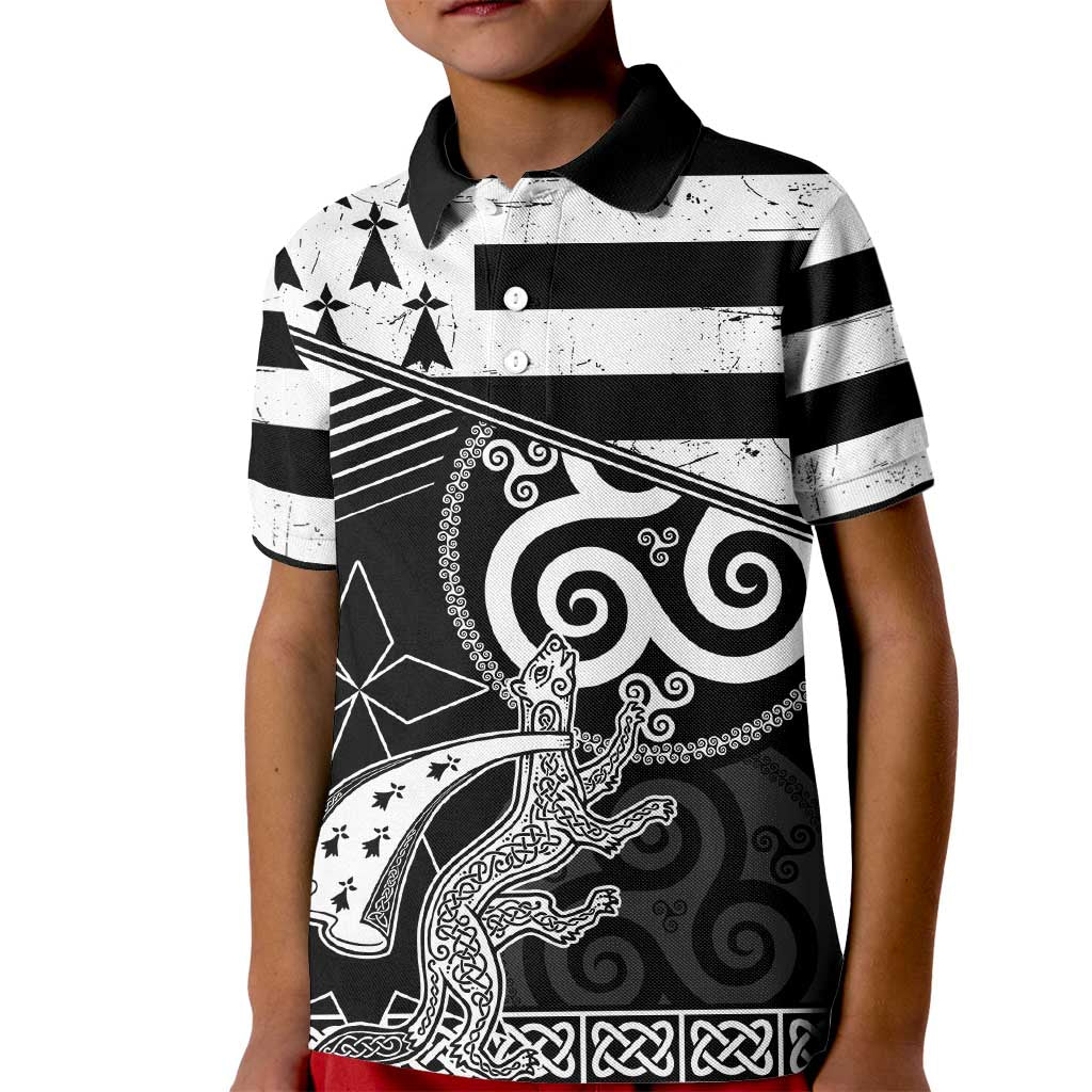 Brittany Ermine Celtic Kid Polo Shirt Black Celtic Triskels - Wonder Print Shop