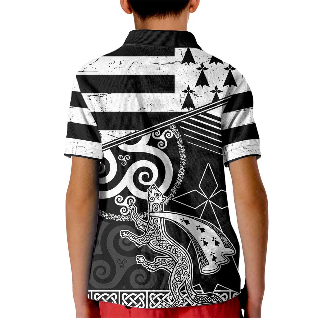 Brittany Ermine Celtic Kid Polo Shirt Black Celtic Triskels - Wonder Print Shop