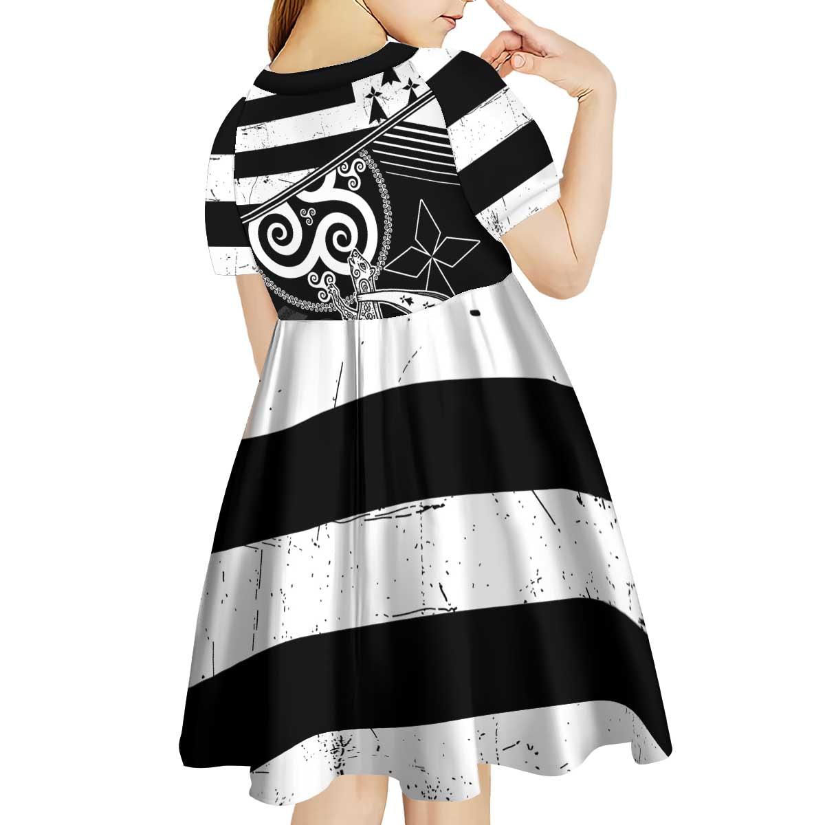 Brittany Ermine Celtic Kid Short Sleeve Dress Black Celtic Triskels - Wonder Print Shop