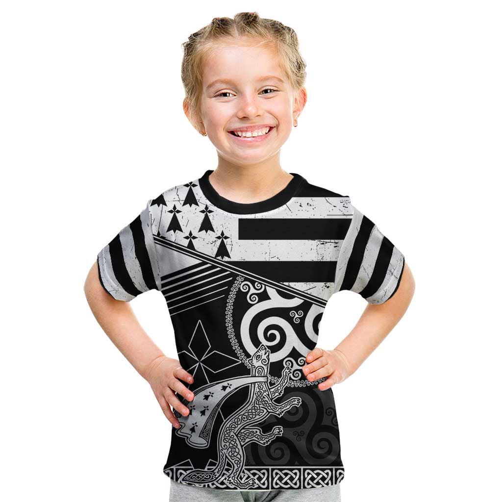 Brittany Ermine Celtic Kid T Shirt Black Celtic Triskels - Wonder Print Shop