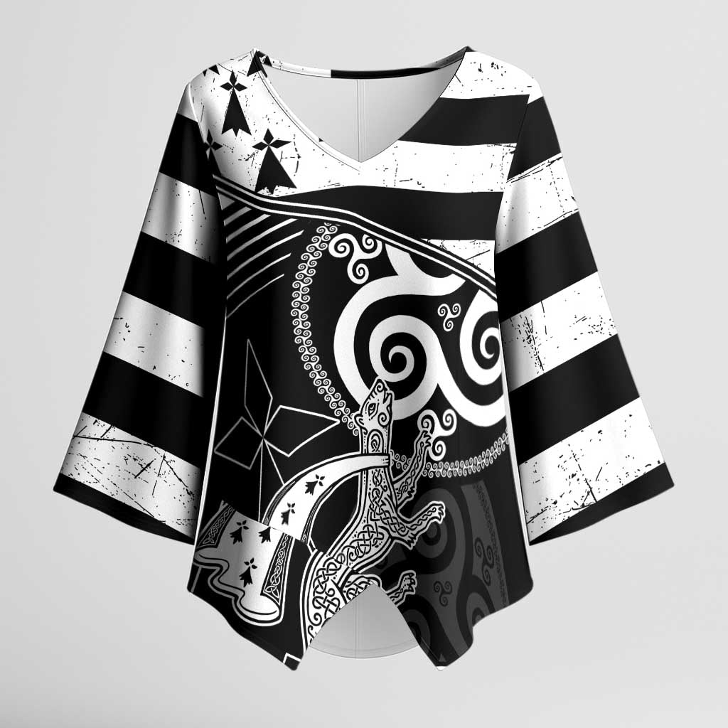 Brittany Ermine Celtic Kimono Sleeve Blouse Black Celtic Triskels - Wonder Print Shop