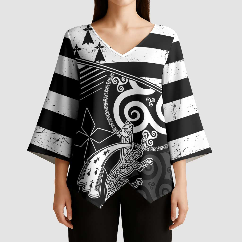 Brittany Ermine Celtic Kimono Sleeve Blouse Black Celtic Triskels - Wonder Print Shop