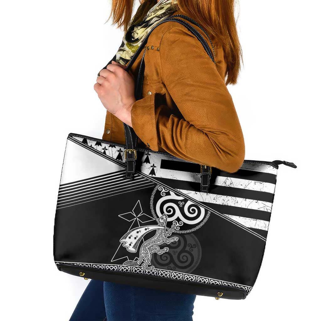 Brittany Ermine Celtic Leather Tote Bag Black Celtic Triskels - Wonder Print Shop