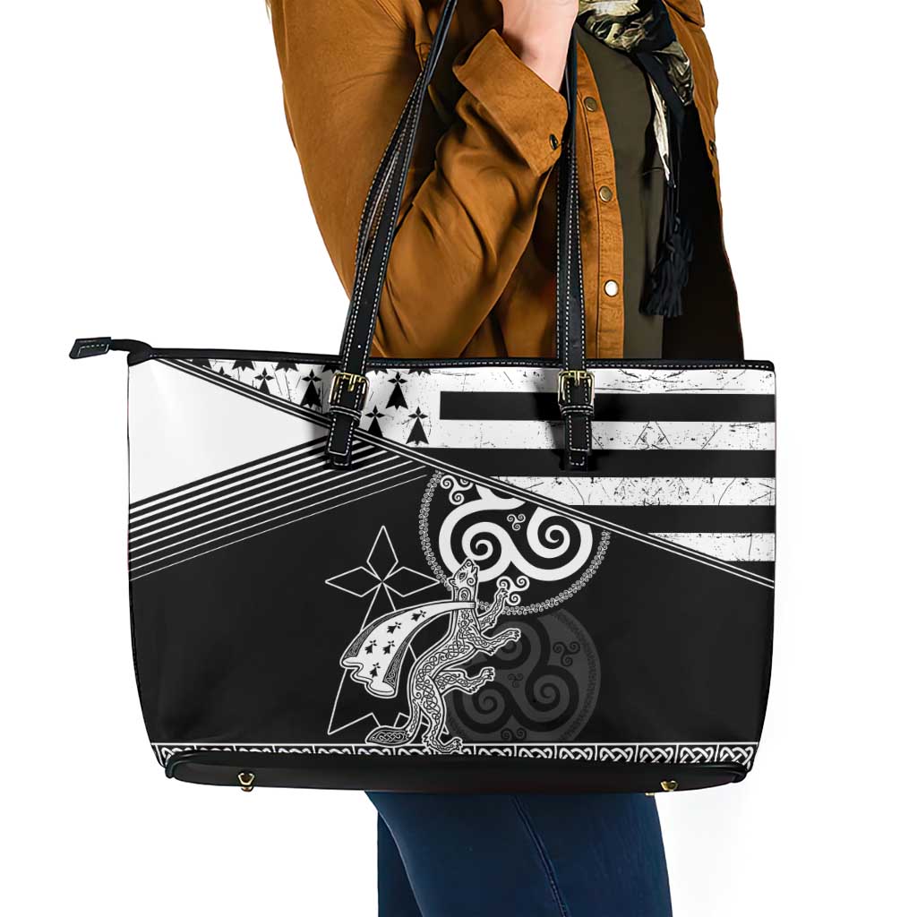 Brittany Ermine Celtic Leather Tote Bag Black Celtic Triskels - Wonder Print Shop