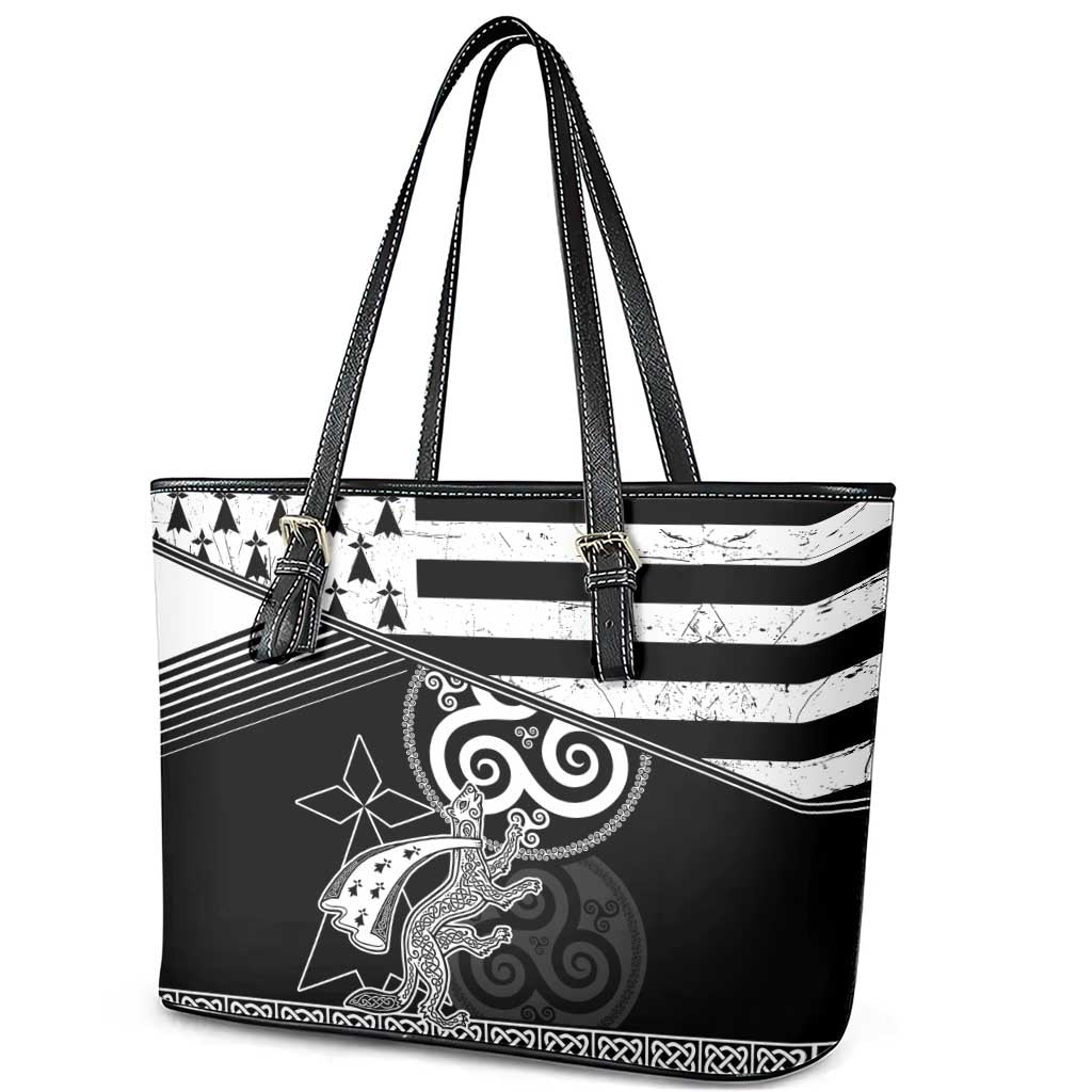 Brittany Ermine Celtic Leather Tote Bag Black Celtic Triskels - Wonder Print Shop