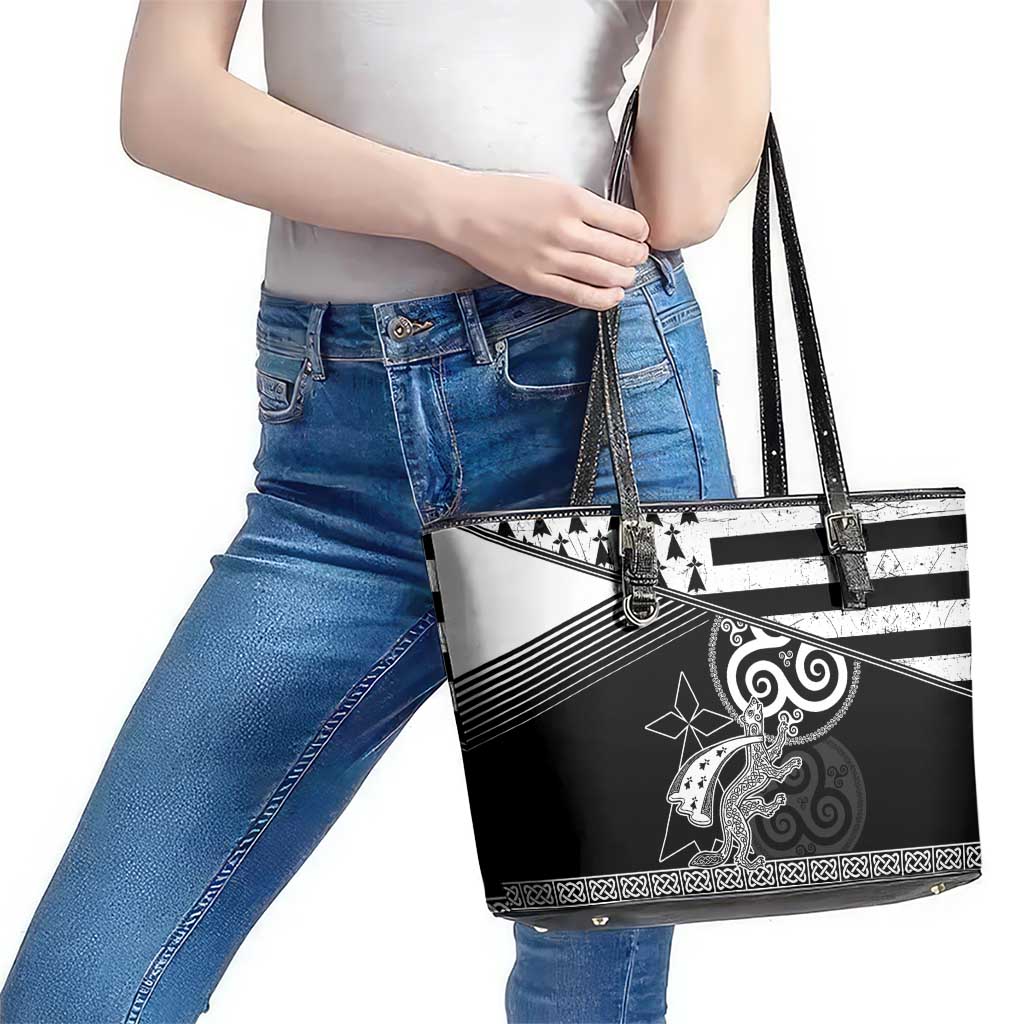 Brittany Ermine Celtic Leather Tote Bag Black Celtic Triskels - Wonder Print Shop