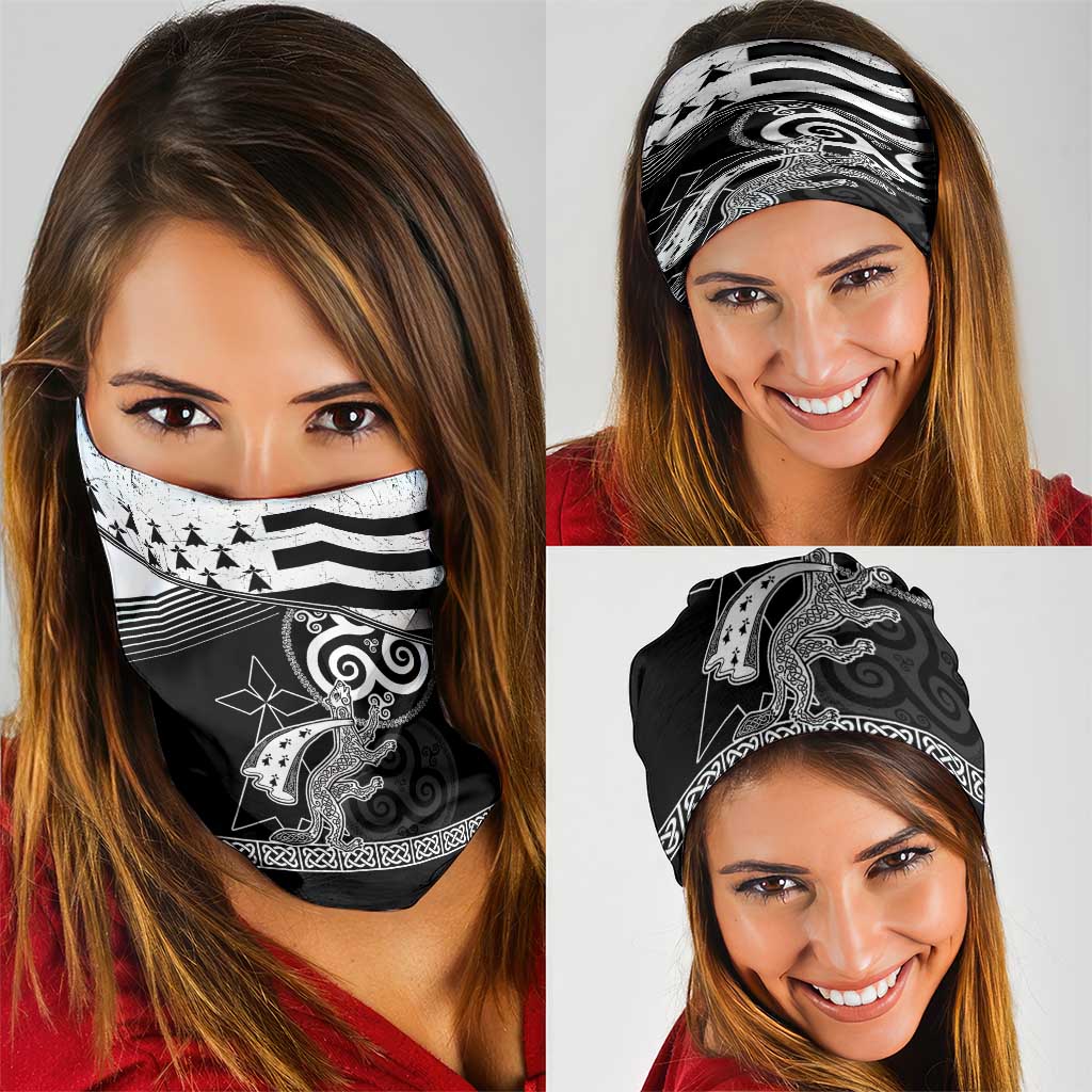 Brittany Ermine Celtic Neck Gaiter Black Celtic Triskels - Wonder Print Shop
