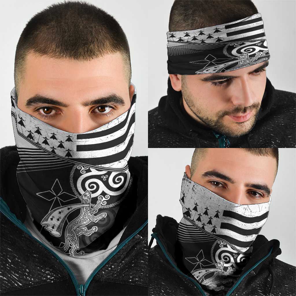 Brittany Ermine Celtic Neck Gaiter Black Celtic Triskels - Wonder Print Shop