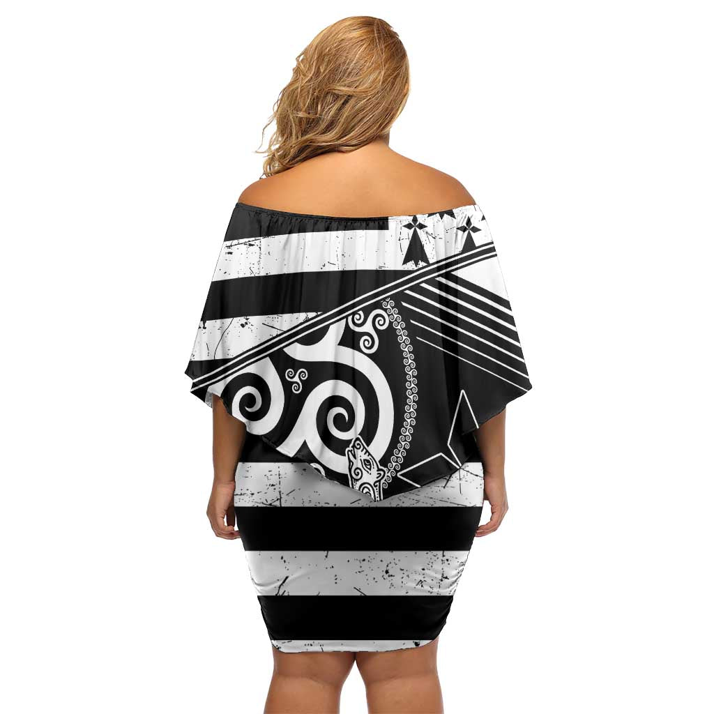 Brittany Ermine Celtic Off Shoulder Short Dress Black Celtic Triskels - Wonder Print Shop