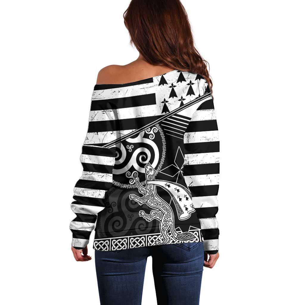 Brittany Ermine Celtic Off Shoulder Sweater Black Celtic Triskels - Wonder Print Shop