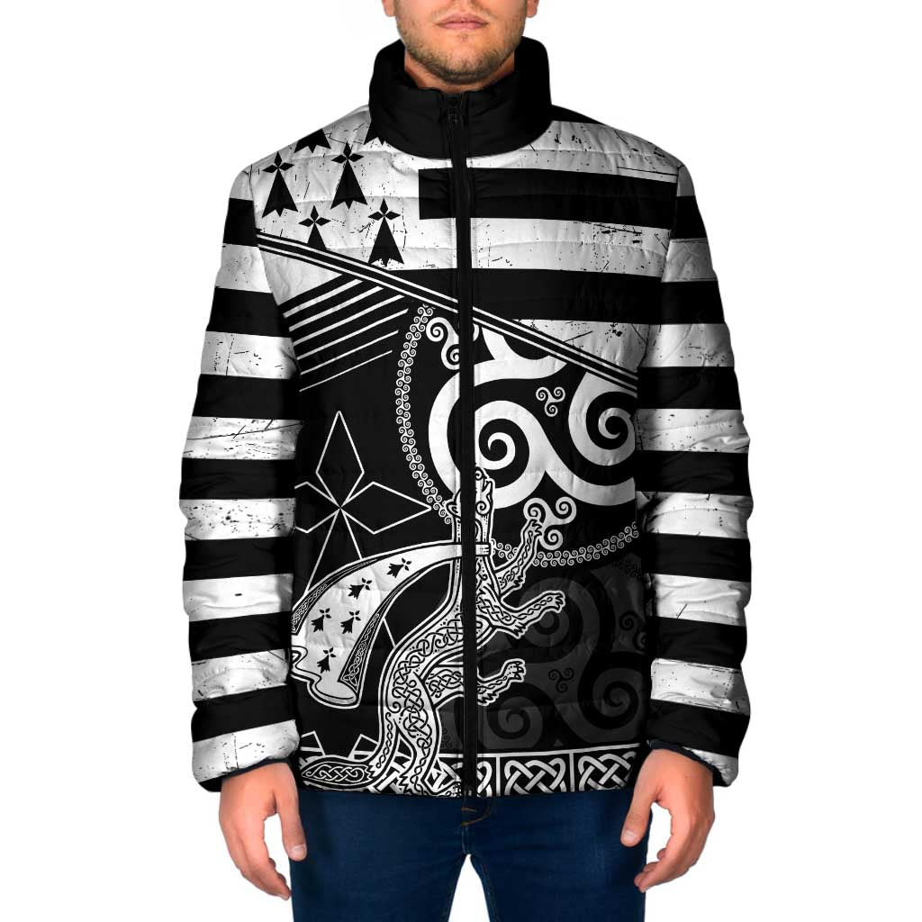 Brittany Ermine Celtic Padded Jacket Black Celtic Triskels - Wonder Print Shop