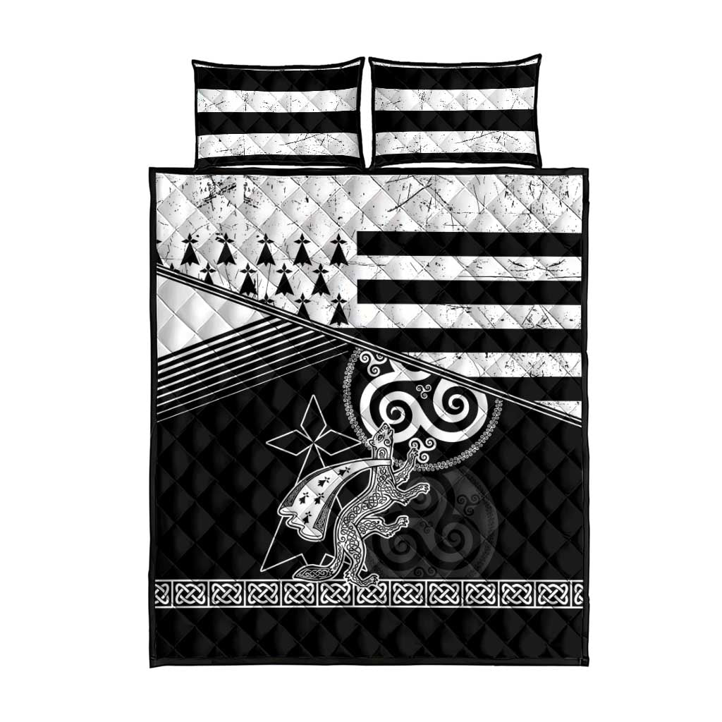 Brittany Ermine Celtic Quilt Bed Set Black Celtic Triskels - Wonder Print Shop