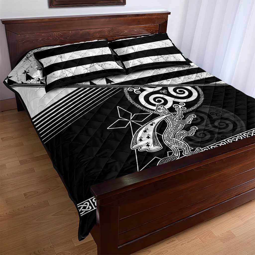 Brittany Ermine Celtic Quilt Bed Set Black Celtic Triskels - Wonder Print Shop