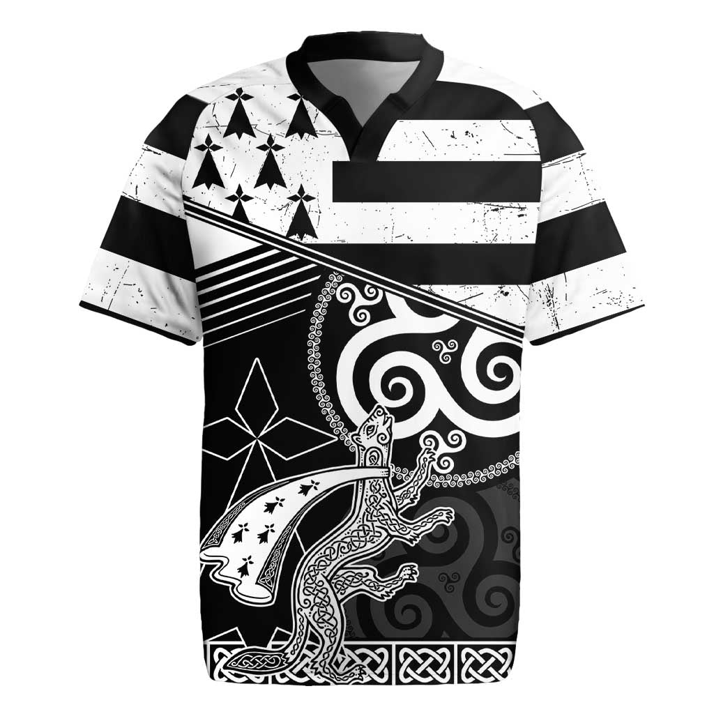 Brittany Ermine Celtic Rugby Jersey Black Celtic Triskels - Wonder Print Shop