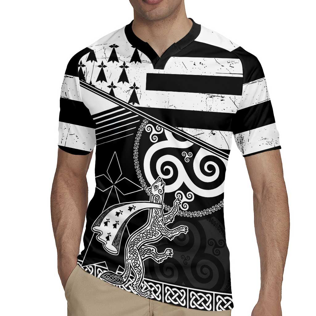 Brittany Ermine Celtic Rugby Jersey Black Celtic Triskels - Wonder Print Shop
