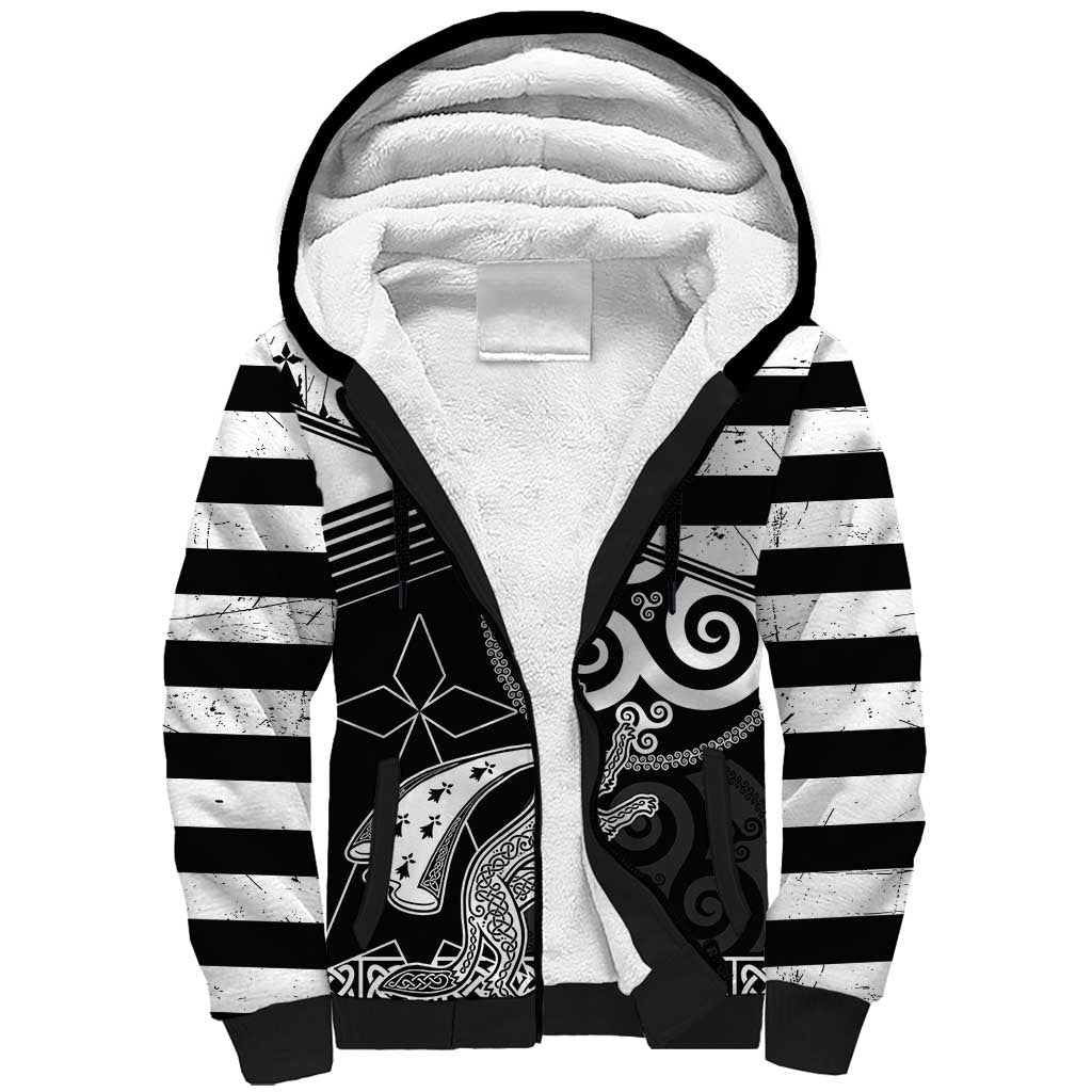 Brittany Ermine Celtic Sherpa Hoodie Black Celtic Triskels - Wonder Print Shop