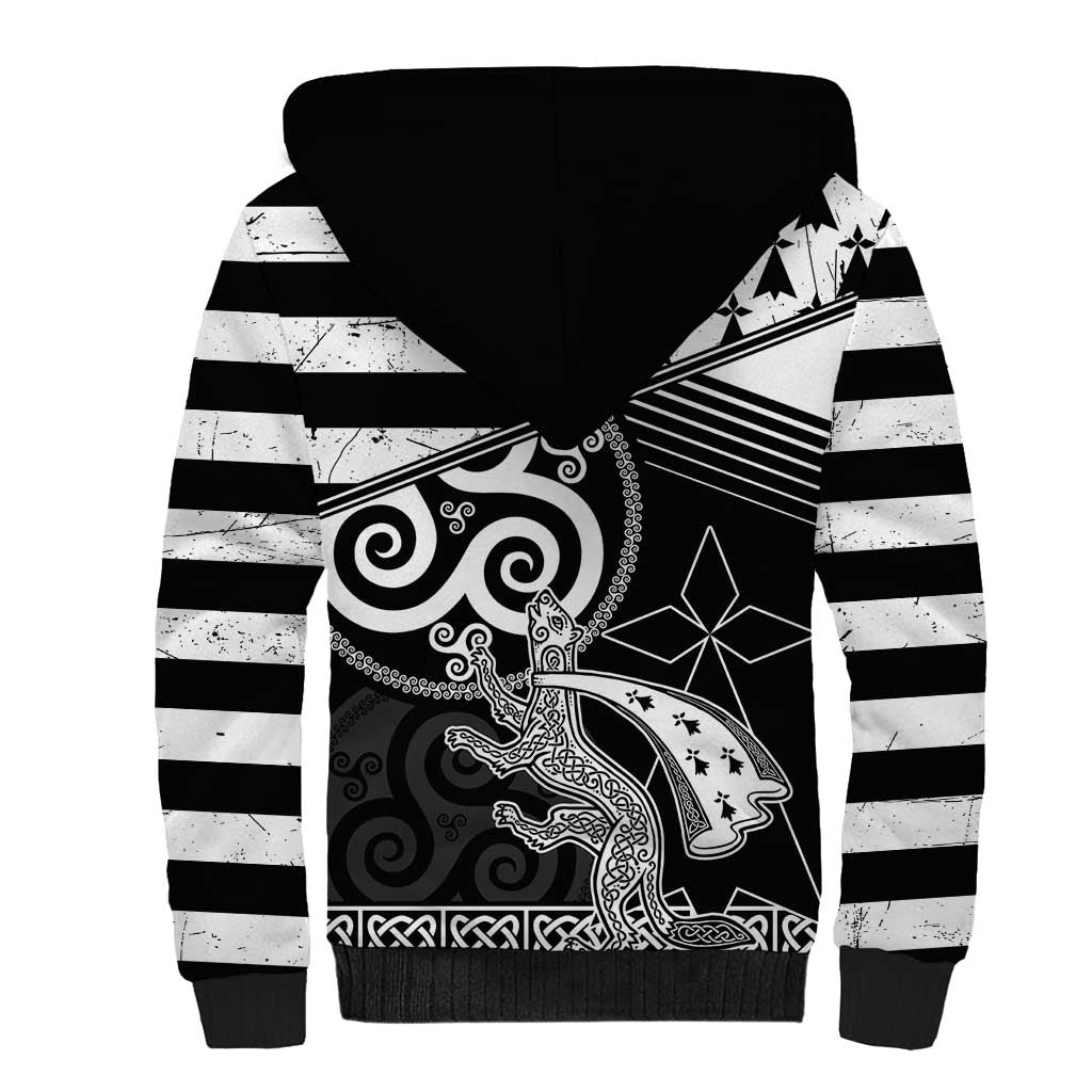 Brittany Ermine Celtic Sherpa Hoodie Black Celtic Triskels - Wonder Print Shop